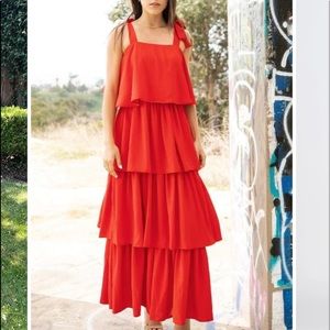 Red sash tier maxi dress By Piplette by Alice Ritter